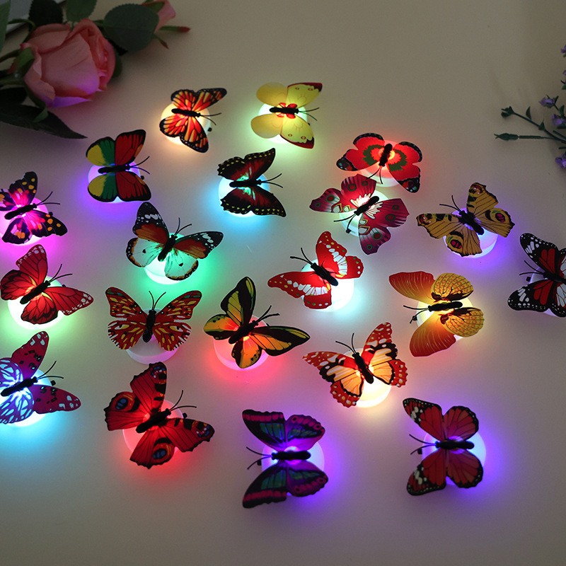 国境を越えたホットセール LED 発光蝶カラフルな色が変化する貼り付け可能な常夜灯 3D シミュレーション立体壁ステッカー装飾工場|undefined