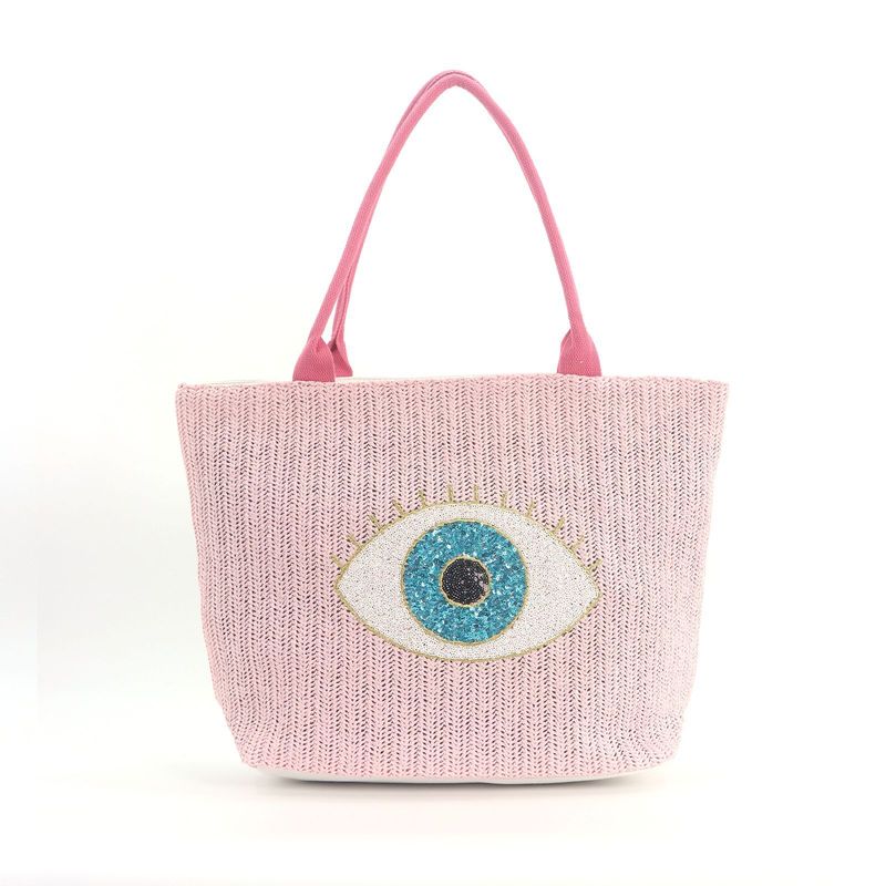 新型クロスボーダーキャンバスバッグファッションビーチバッグ小衆刺繍目バッグ手提げ紙草バッグ大容量斜め掛けバッグ|undefined
