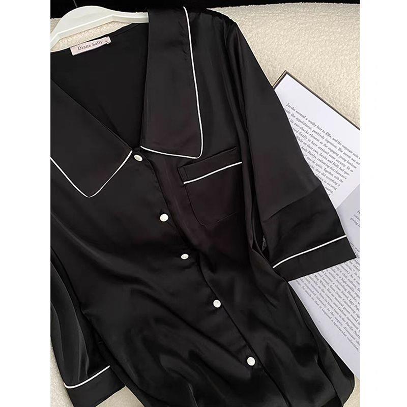 2023 pijamas de las mujeres del verano camisa cuello corto camisón de seda artificial casual simple de las mujeres 3/4 manga desgaste del hogar falda de seda de hielo