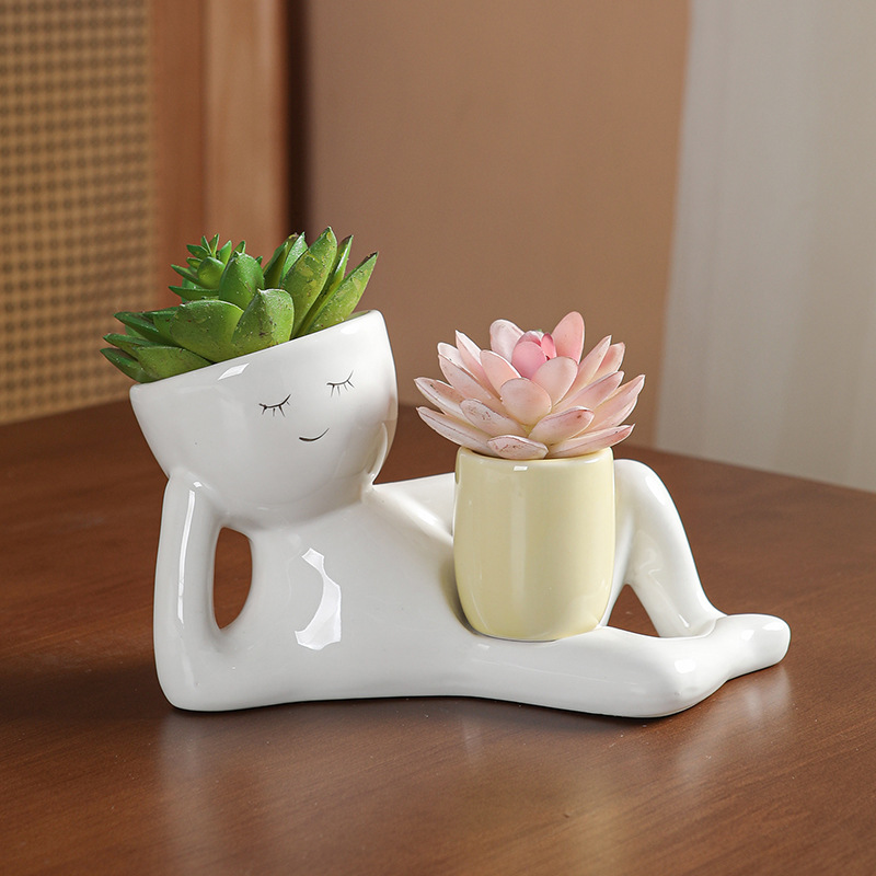 Wholesale Ceramic Flower Pots, Creative Home Office Desktop Alien Ceramic Decorative Ornaments, Lazy Green Plant Pots