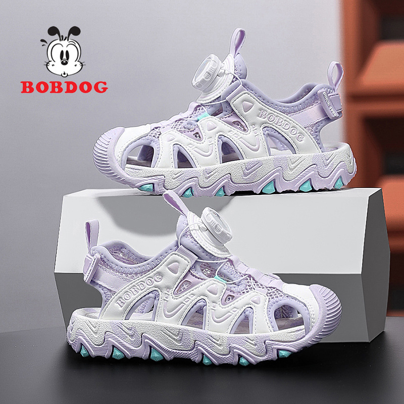 Sandalias Babudou para niño verano nuevo estilo antideslizante botón de suela suave sandalias Baotou zapatos de playa princesa para niñas grandes y medianas