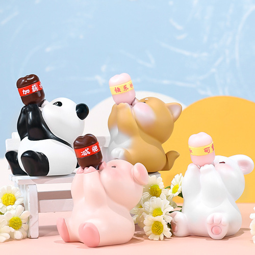 Happy Ton Ton Desk Miniature Cute Animal Cartoon Figurine Car Center Console Resin Ornament Birthday Gift