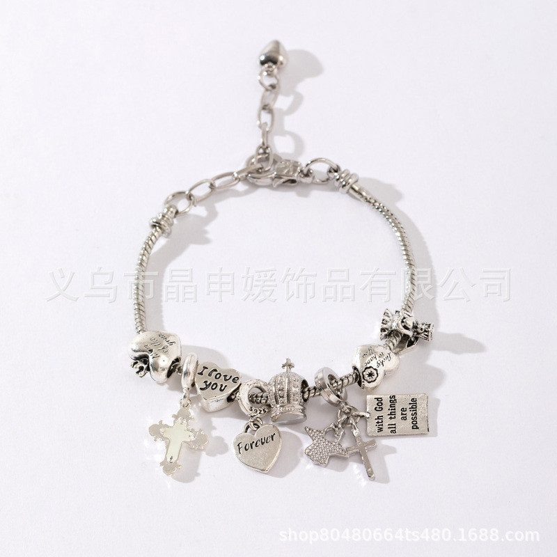 Panjia ブレスレット - DIY クロスボーダー人気のステンレス鋼ビーズブレスレットマルチエレメントオイルドリップラインストーン電気メッキ UV ジュエリー|undefined