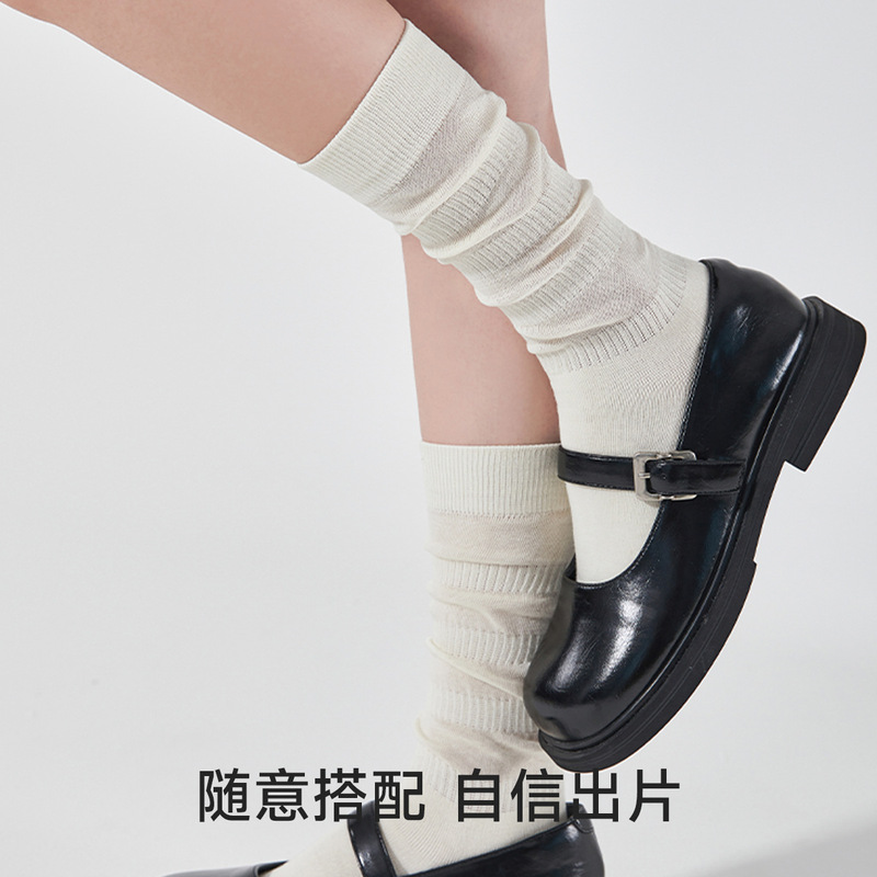 Socks Women's Spring and Summer Lazy Japanese Style Stacked Women's Socks Soft Fluffy Fresh Girl's Sense Cotton Socks Long Tube Women's Socks