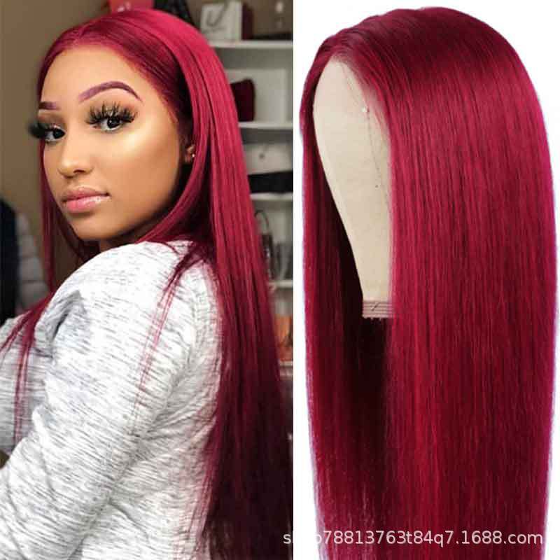 Peluca de bug pelo completo pelo real 99j peluca delantera del cordón rojo vino peluca delantera del cordón Xuchang