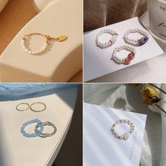 Korean Minimalist Pearl Elastic Cord Ring Elegant Personal Irregular Joint Ring Style Sister-in-law Finger Ring for Women
