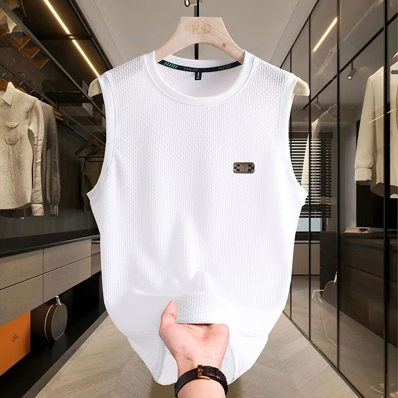 夏の男性の氷の薄いタイプの運動の通気性のベストのゆったりしている肩の袖なしのtシャツの速乾のフィットネス|undefined