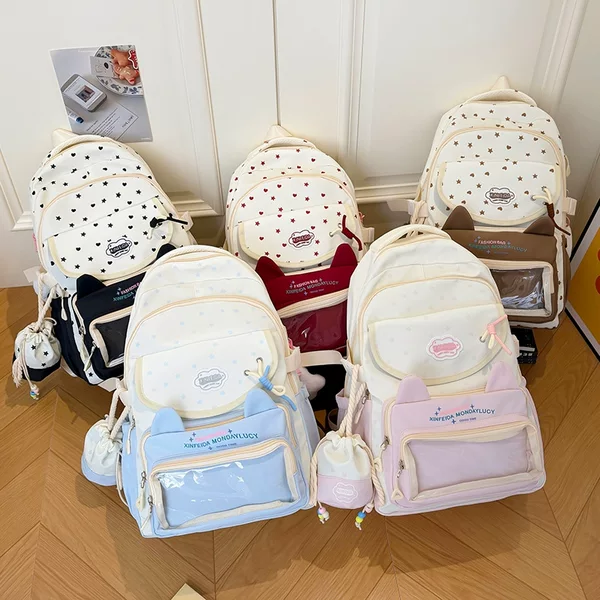 Trendy junior high school student backpack, high school star-dot large-capacity student backpack, fresh and cute girl's bag, ita bag