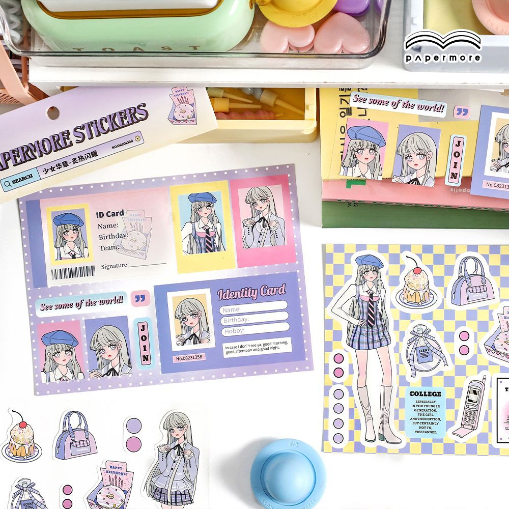 PaperMore chica Hua Zhang pegatinas autoadhesivas lindo personaje de dibujos animados Gu Ka mano cuenta pegatinas 4 modelos