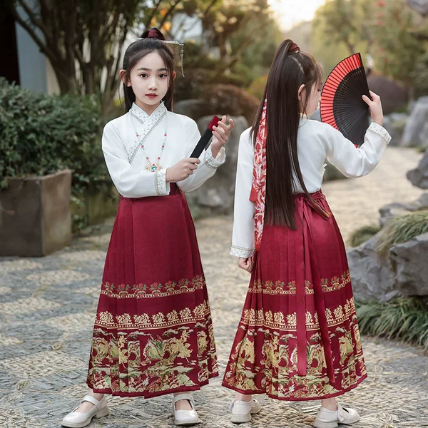 2024 New Chinese Style Girls' Ancient Suit Horse-faced Skirt suit Little Girl's Antique Hanfu Skirt Spring and Autumn Ming suit