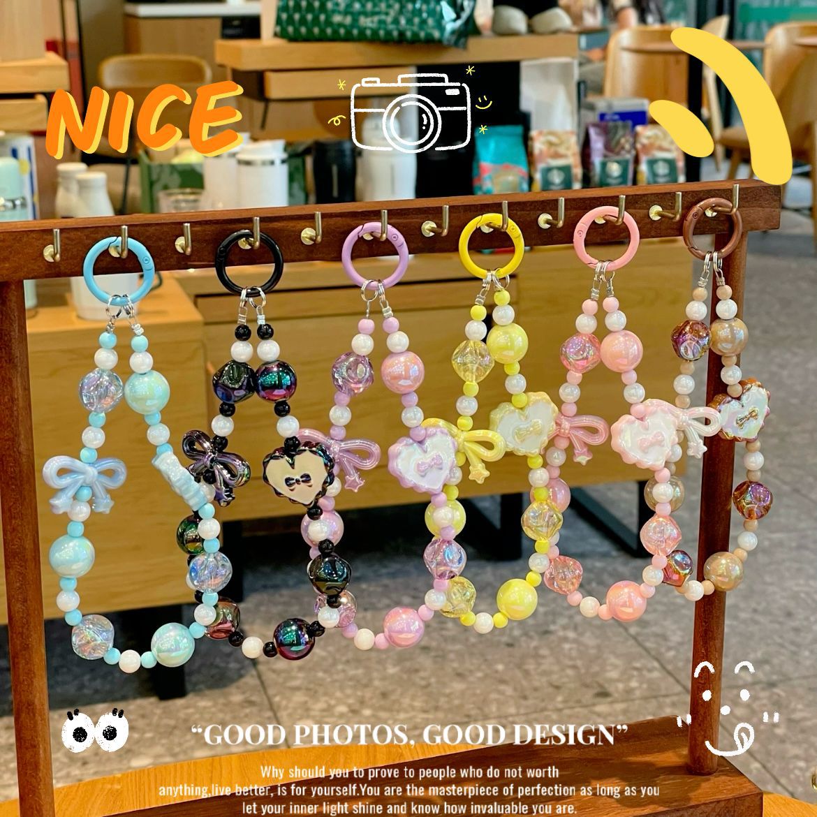 Love Bow Mobile Phone Chain Handmade Beaded Candy Color Keychain Mobile Phone Case Pendant Bag Pendant Accessories