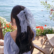 韩系少女仙气蝴蝶结发饰白色网纱飘带优雅风发夹后脑勺金属弹簧夹