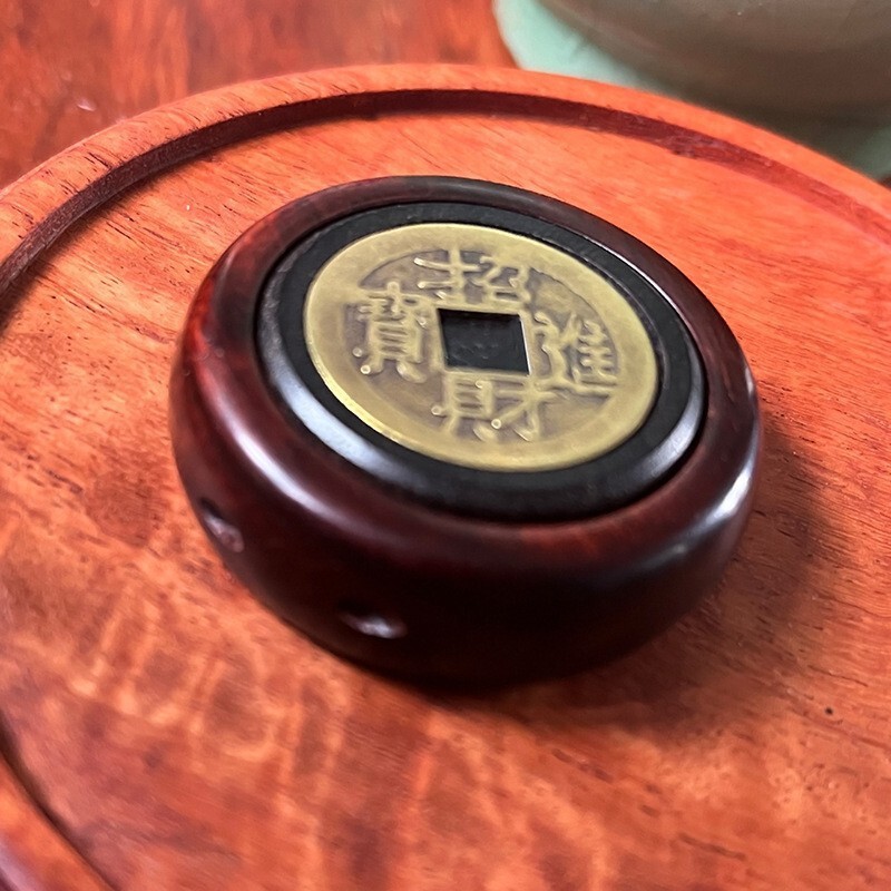 缎光紫檀木转钱手把件铜转钱钥匙扣挂件吊坠檀木挂件刻字工艺礼品|undefined