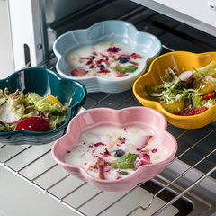 創意簡約陶瓷酷彩花型盤跨境家用烘焙沙拉盤烤盤餐具梅花碗高顏值