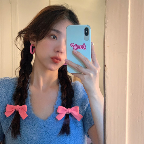 Knit Striped Bow Headband for Women Double Ponytail Hair Ties Rubber Bands Korean Cute Influencer Hairstyle Headband Instagram Hair Ties