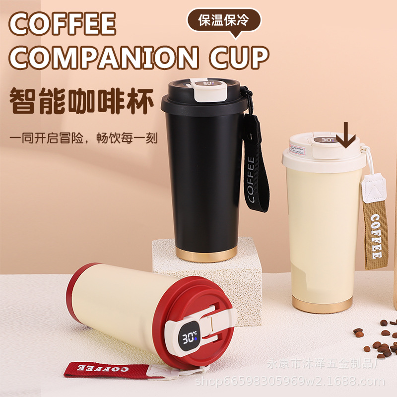 Taza de café inteligente de doble bebida de alto valor 316 taza de acero inoxidable taza de aislamiento térmico taza de cuerda portátil al aire libre taza de agua de color sólido