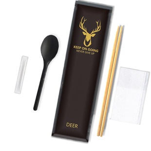 Empty Kraft Paper Disposable Chopsticks Set Four-Piece Takeaway Fast Food Packing Tableware Spoon Toothpick Four in One