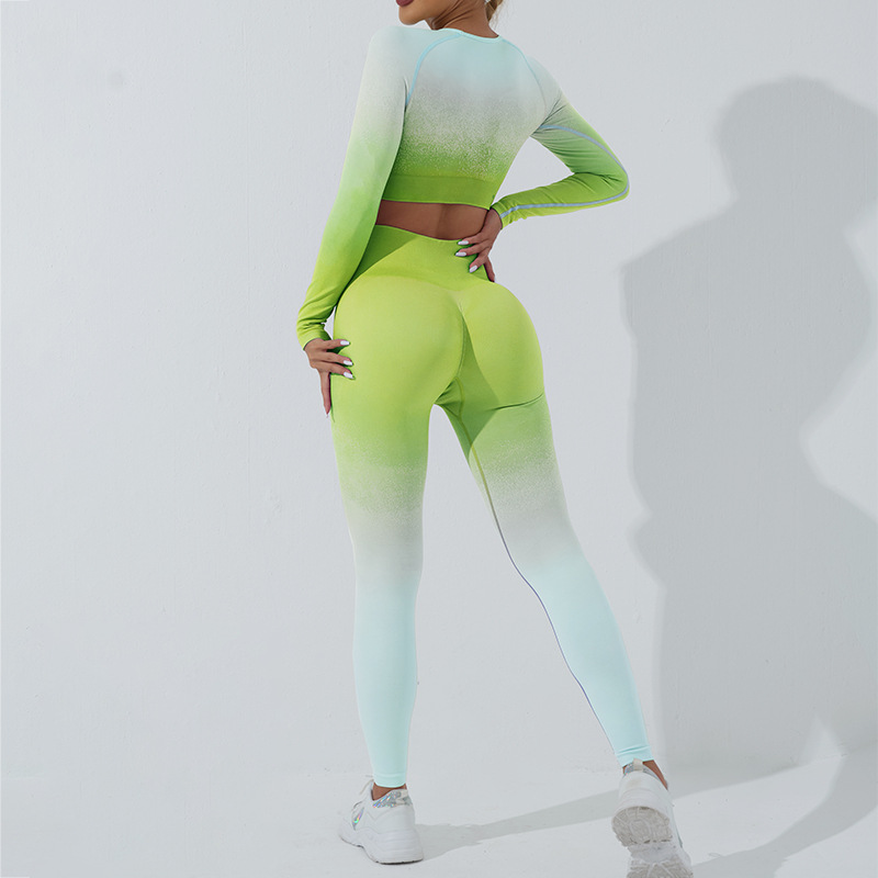 Fitness Sport Style Gradient Color Nylon Round Neck Tracksuit display picture 10