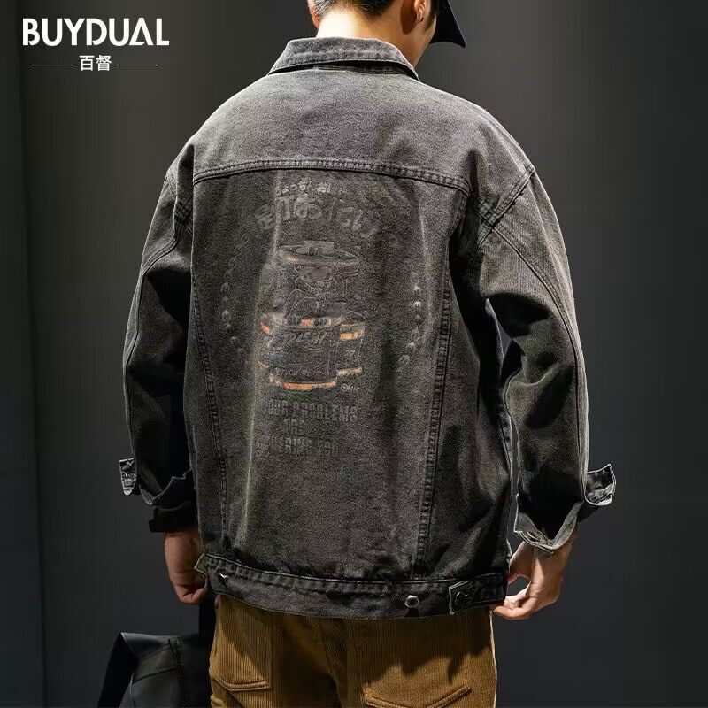 2024 Autumn Jeans Jacket Men's Loose plus size Jacket Spring and Autumn Fashion Brand American Style Retro Men's Work Jacket