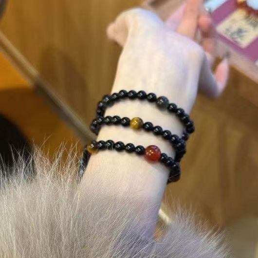 Black Glass Bracelet with Niche Design for Girls, Retro Zen Style, Couple and Best Friend Bracelets, Hand Jewelry in Chinese Style Black Glass Bracelet with Niche Design for Girls, Retro Zen Style, Couple and Best Friend Bracelets, Hand Jewelry in Chinese Style