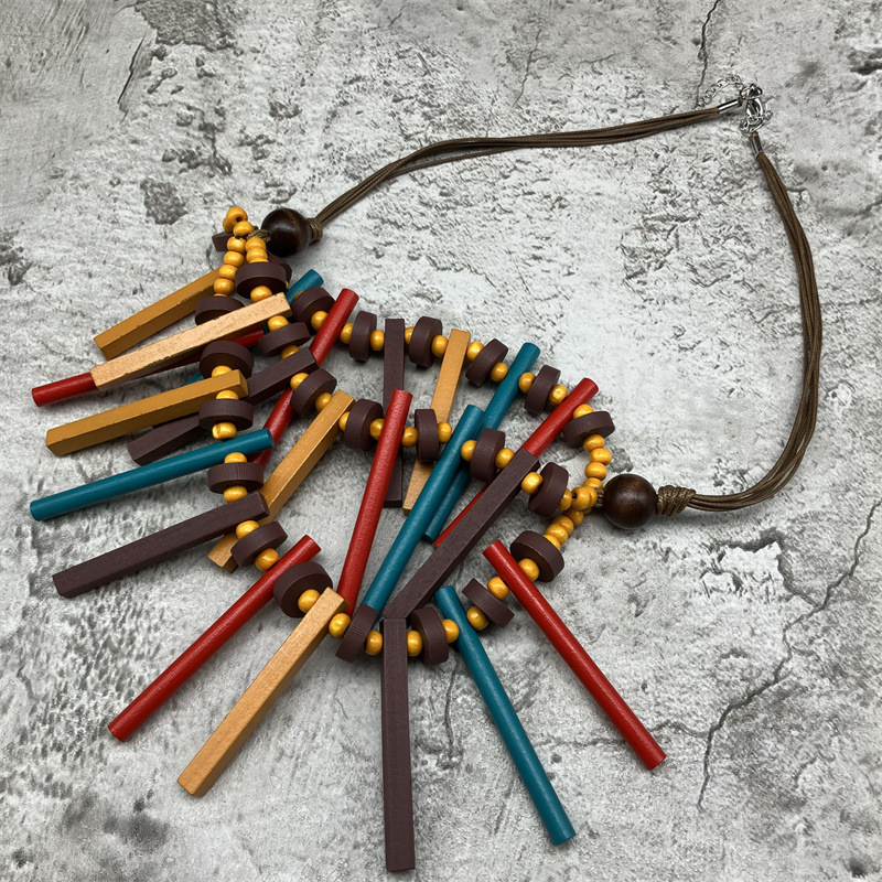 Holiday, Carnival, Street Occasion Bohemian Geometric Colorful Wood Wholesale Necklace