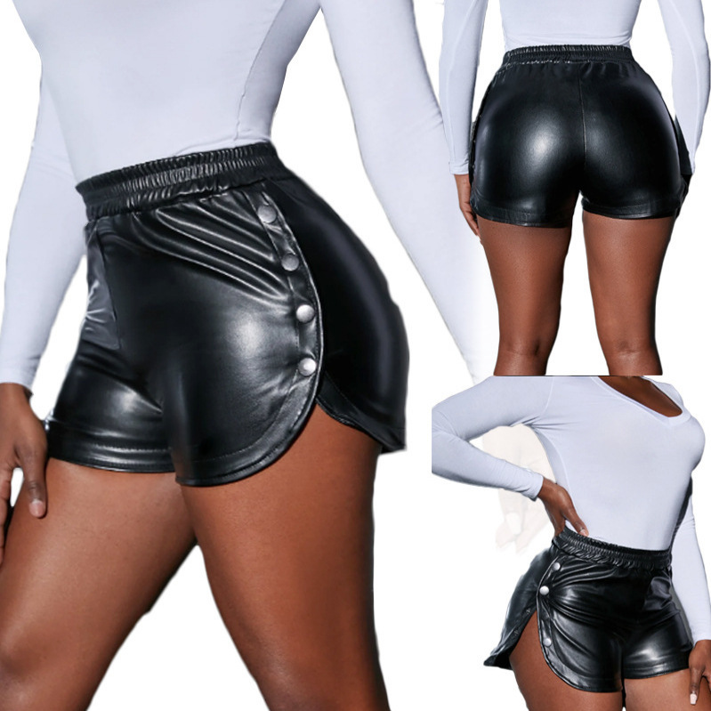 Cross-Border Supply Amazon Temu High-Waisted Sexy Pu Leather Pants Motorcycle Casual Slit Shorts European and American Clothing