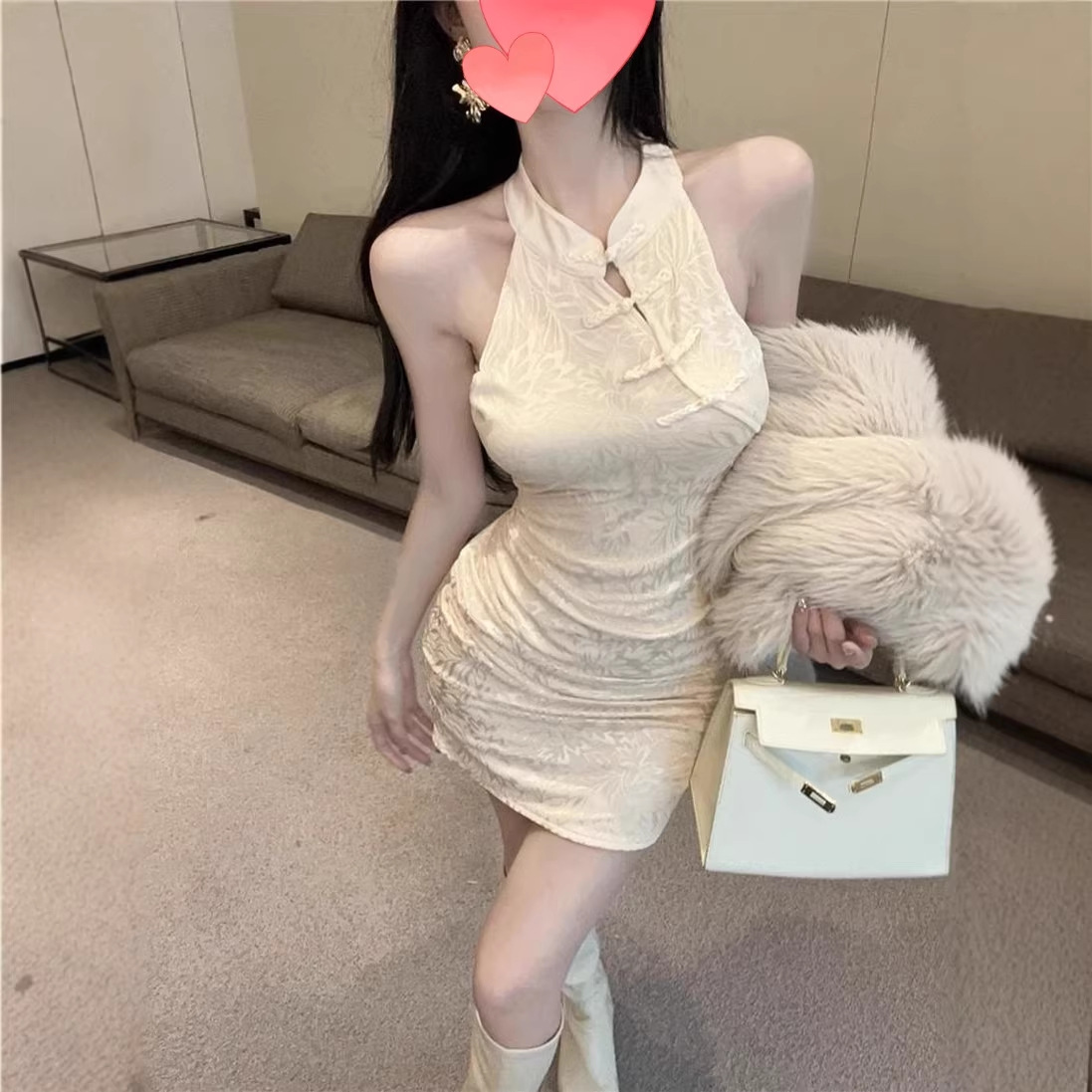 新中式立领挂脖无袖旗袍连衣裙女小个子150显高收腰显瘦辣妹短裙
