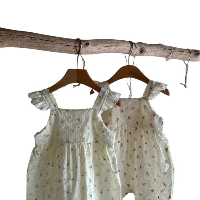 INS bebé niña algodón floral estilo occidental manga de vuelo mameluco estilo coreano ultra-Delgado transpirable dulce mono moda