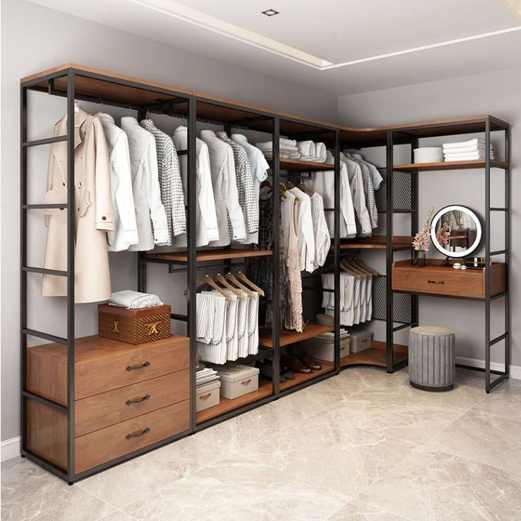 Jmo Simple Wardrobe Bedroom Modern Combination Rental House Open Cloakroom Floor-Standing Clothes Rack Storage Locker