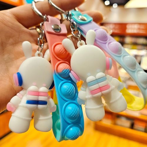 Cartoon Space Rabbit Keychain Cute Astronaut Space Couple Soft Rubber Mini Pendant Key Ring Decor