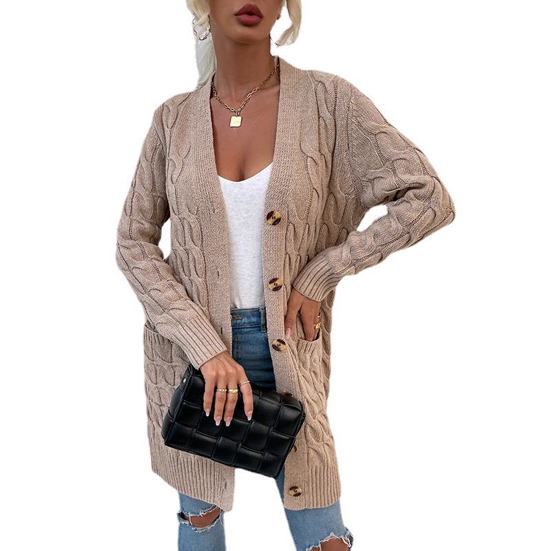 Drizzle Sweater Long Button Cardigan 2022 Autumn Winter New Twist Rope Fried Dough Twist Sweater Women