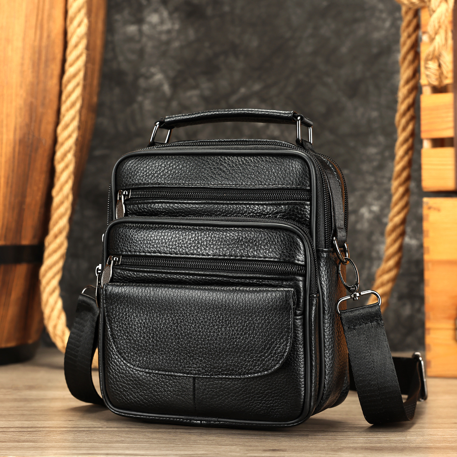 Ventas transfronterizas calientes de cuero para hombres mochila deportiva al aire libre mochila texturizada retro colección de bolsos de hombro