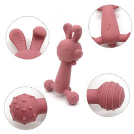 新款日本宝宝固齿器牙咬胶婴儿硅胶牙胶兔子宝宝玩具磨牙棒可水煮