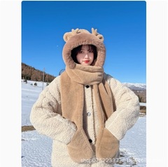 鹿の角の熊の帽子の子供のマフラーの手袋の一体の帽子の冬のマフラーのかわいい保温のぬいぐるみの冬の3つのセット