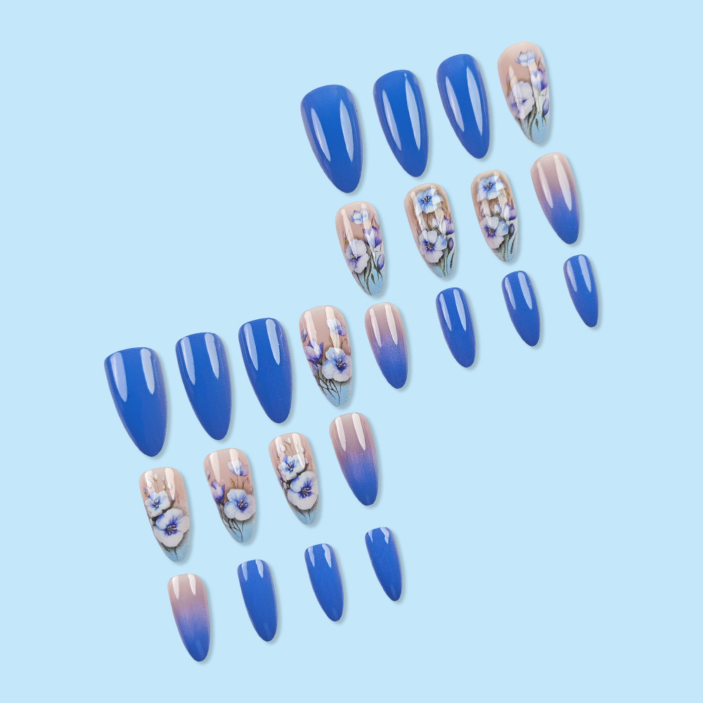 Ventas transfronterizas de lirio flor manicura azul gradiente de gota de agua parche de uñas de alta calidad Uña image 5