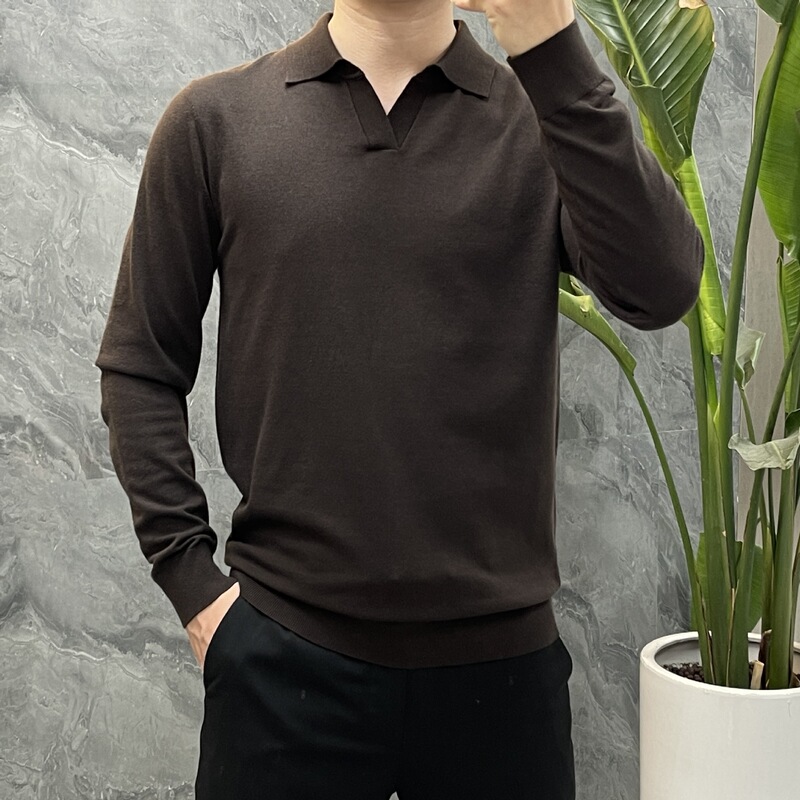 2024 Autumn Knitted Sweater Men's Wide Neck Long Sleeve T-Shirt High-End Casual Men's Sweater