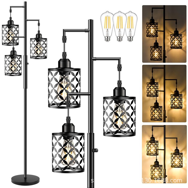 Dimmable Floor Lamp Industrial Style Metal Cage Farmhouse Living Room Bedroom Study Office Tall Tree Lamp Led Light
