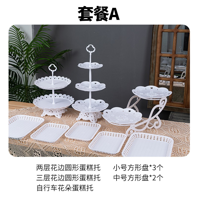 Decoración de postres de cumpleaños estante de exhibición de boda europea estante de frutas estante de pastel de plástico bandeja de bocadillos