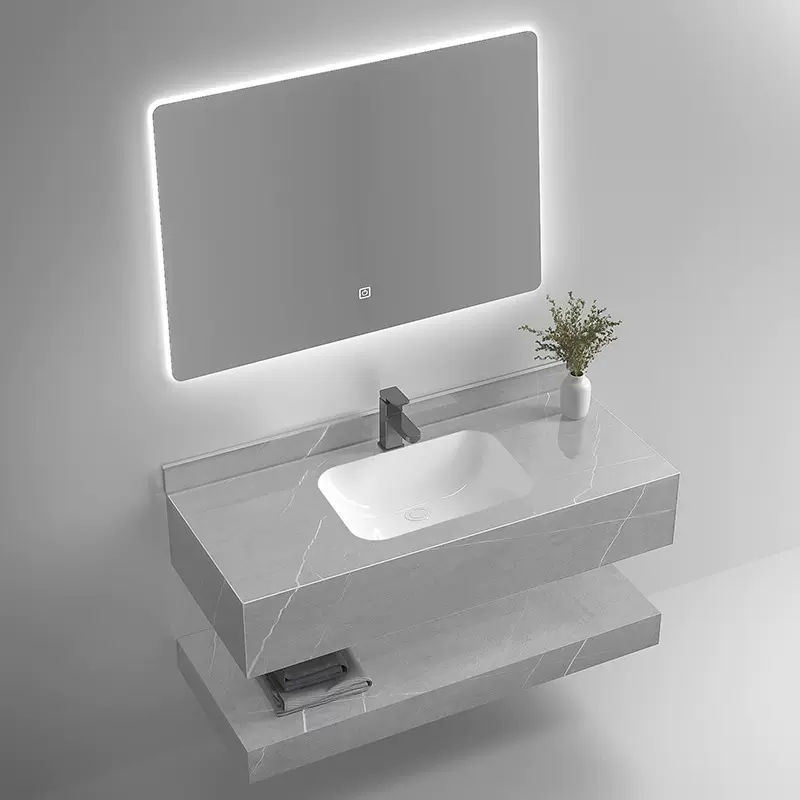 酒店双层无缝岩板一体盆卫生间洗脸盆批发工程挂墙台盆一体洗手台