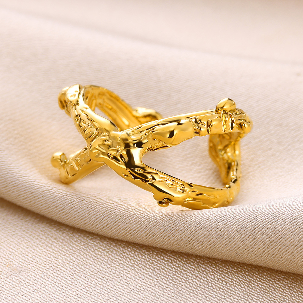 Elegant Style PVD Coated Real Gold Plated Irregular Solid Color 304 Stainless Steel Elegant Waterproof Non Tarnish Open Rings