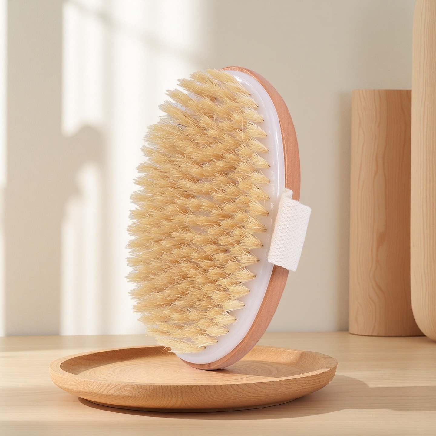 Cepillo de baño ovalado de cerdas de jabalí, cepillo de masaje suave para el cuerpo, cepillo de ducha, cepillo de espalda de madera para baño