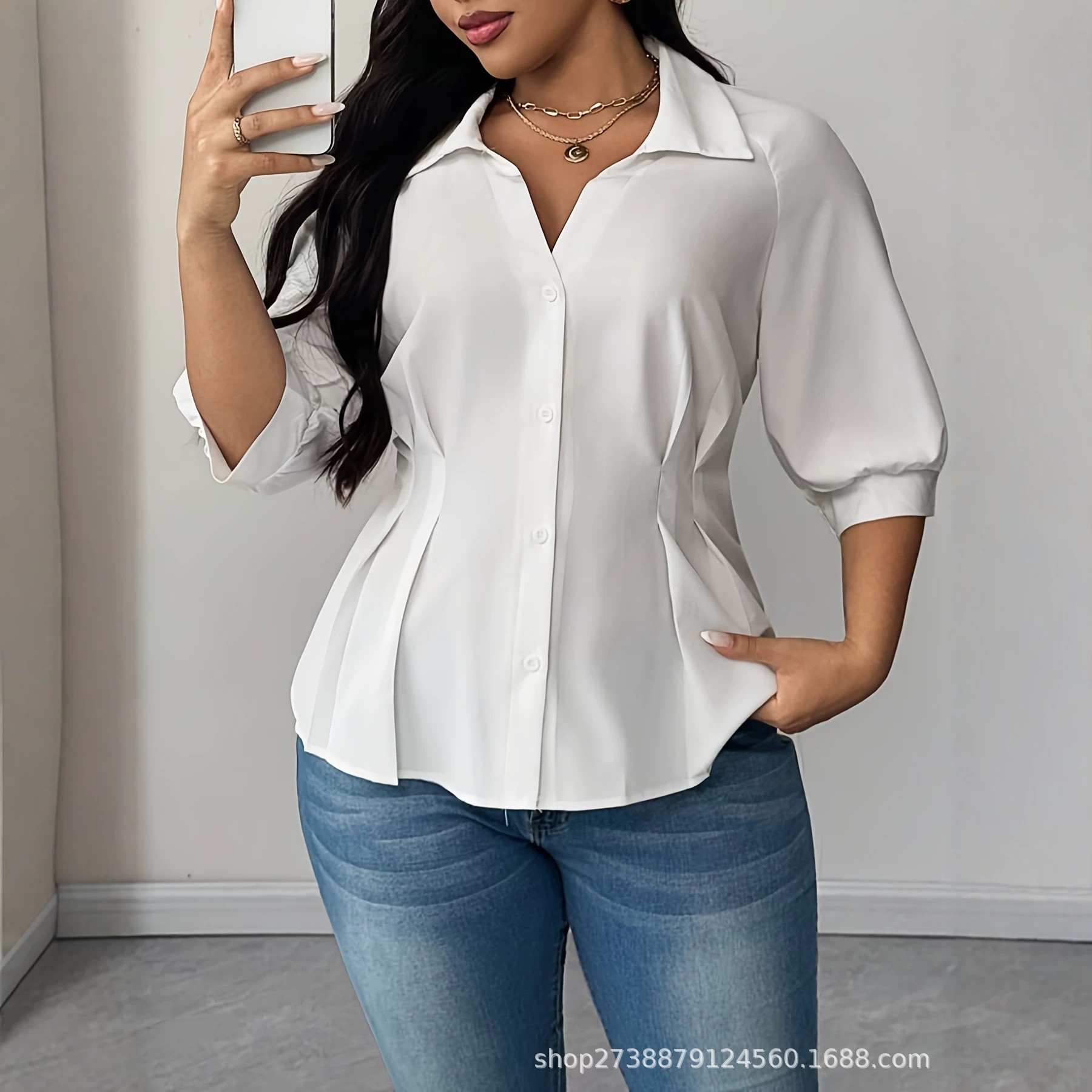 European and American cross-border plus-size women's shirts, 2026 spring-summer new arrivals, popular solid color tops on Amazon independent sites, women's clothing
