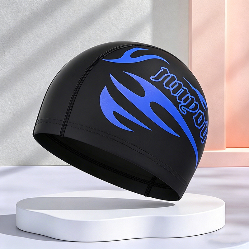 Gorros de natación de PU para hombres y mujeres adultos, personalizables con logotipo, alta elasticidad, cómodos para cabello largo, no aprietan la cabeza, adecuados para estudiantes y niños mayores, gorros de natación impermeables.