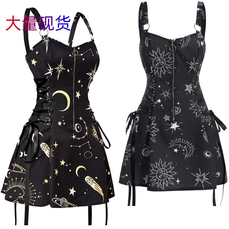 European and American Amazon 2023 New Halloween Printed Suspender Backless Sexy Waist A-Line Mini Dress European and American Amazon 2023 New Halloween Printed Suspender Backless Sexy Waist A-Line Mini Dress