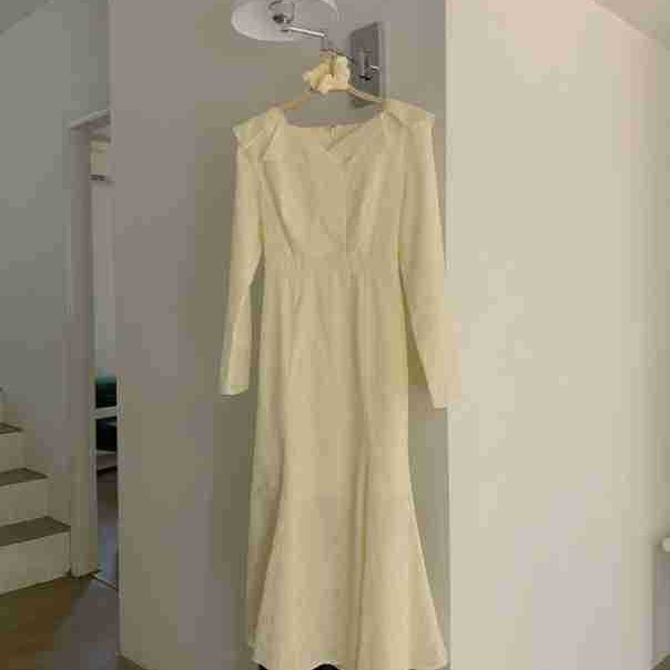 2025春季新韩国东大门海军领长袖收腰连衣裙刺绣鱼尾长裙DY-1152