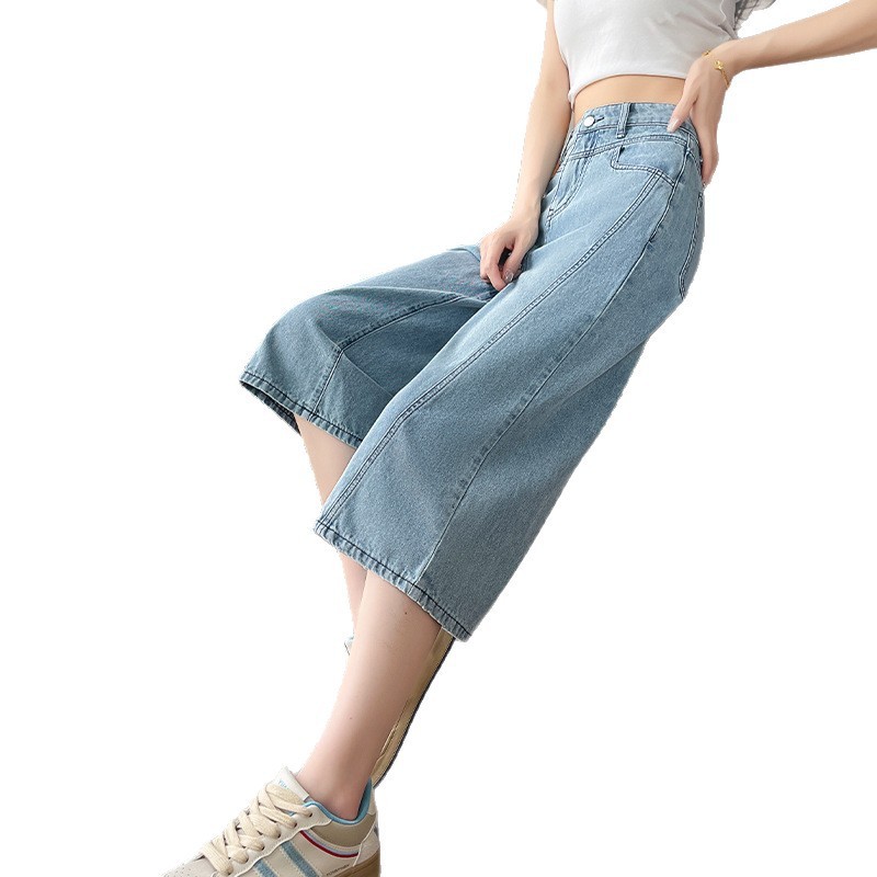 小个子2025浅蓝直筒牛仔裤女夏季新款高腰宽松休闲百搭七分裤|undefined