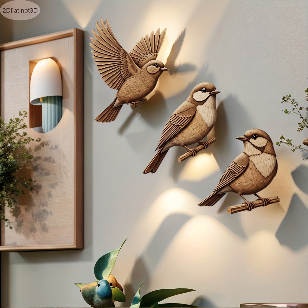20262D plano 3 piezas de pared de gorrión de madera adecuado para la granja familiar no calabaza decoración del hogar