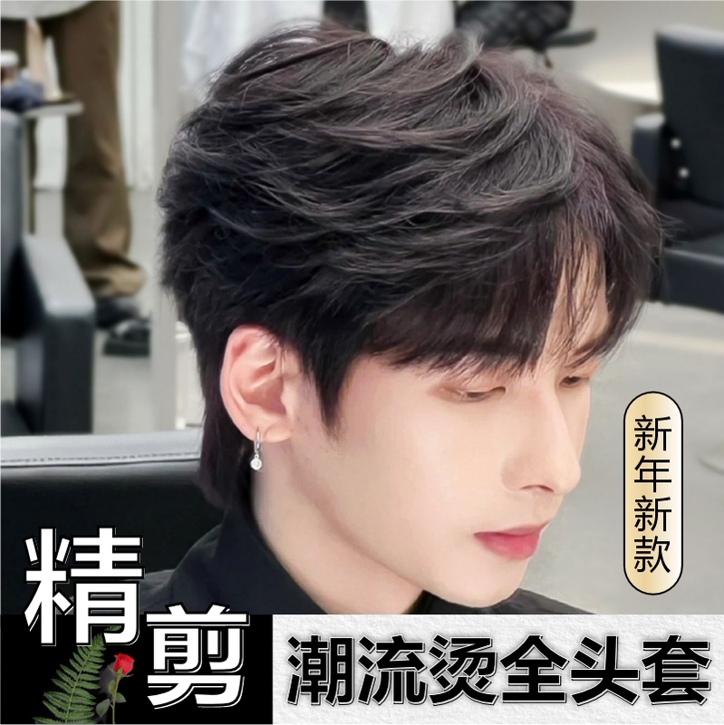 Men's Short Hair Wig, Full Head Cover, New Style, Textured Perm, Slightly Layered, Everyday Fluffy Men's Wig Men's Short Hair Wig, Full Head Cover, New Style, Textured Perm, Slightly Layered, Everyday Fluffy Men's Wig