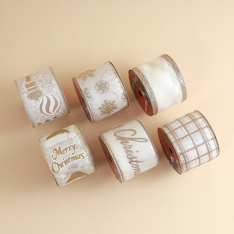 Nuevo producto transfronterizo de alta gama champán correas de Navidad decoración de Navidad cinta de arco de bricolaje embalaje de regalo de Navidad