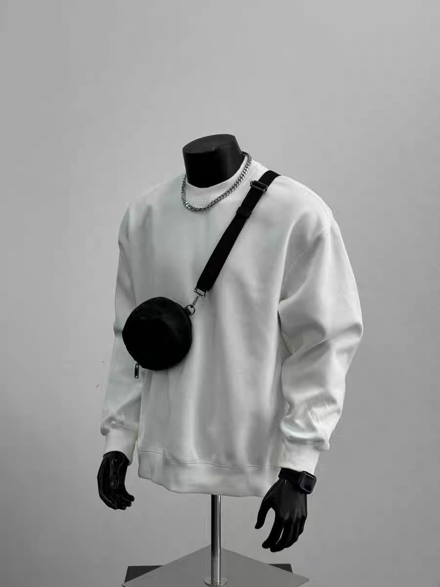 厚手のラウンドネック長袖スウェットシャツメンズカジュアルルーズTシャツ春秋新作アメリカンスタイルシンプルプルオーバートップス